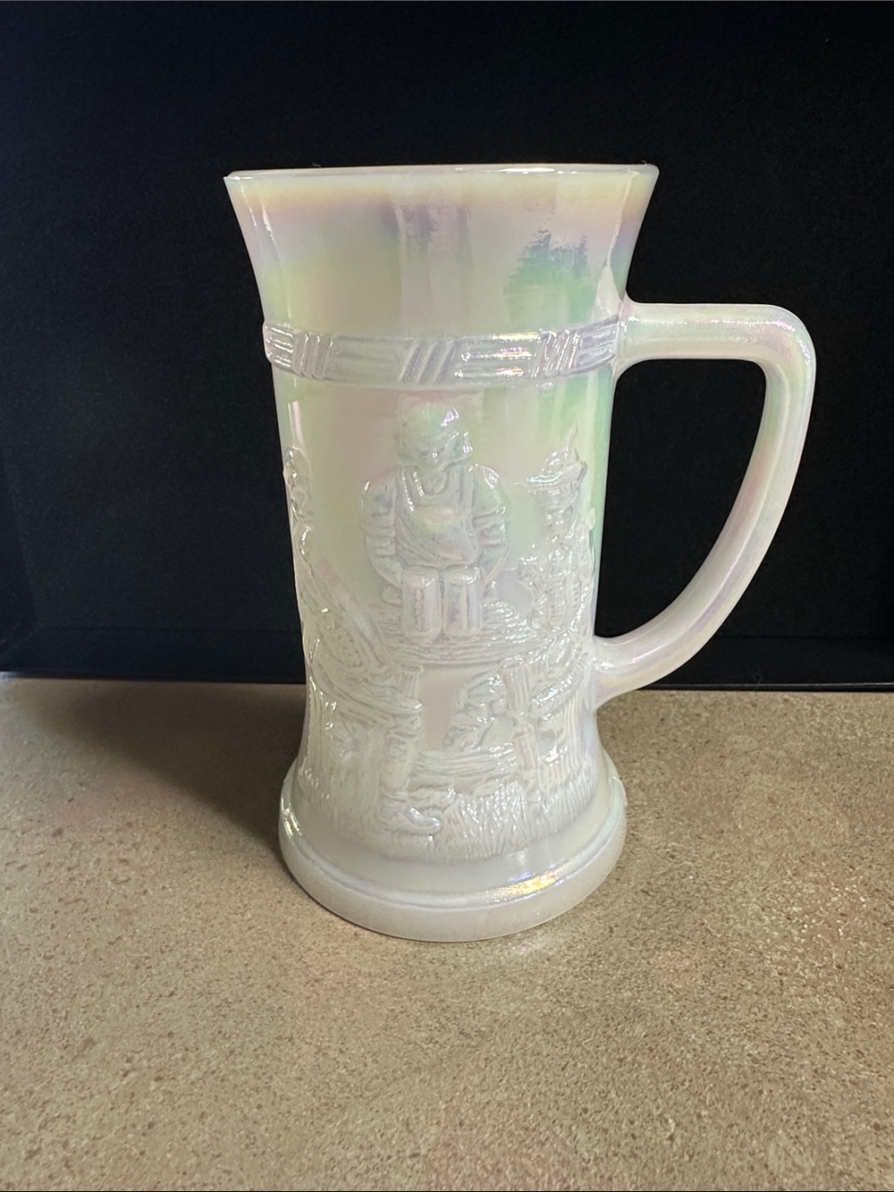 Vintage Federal Glass Iridescent Tavern Scene Beer Stein